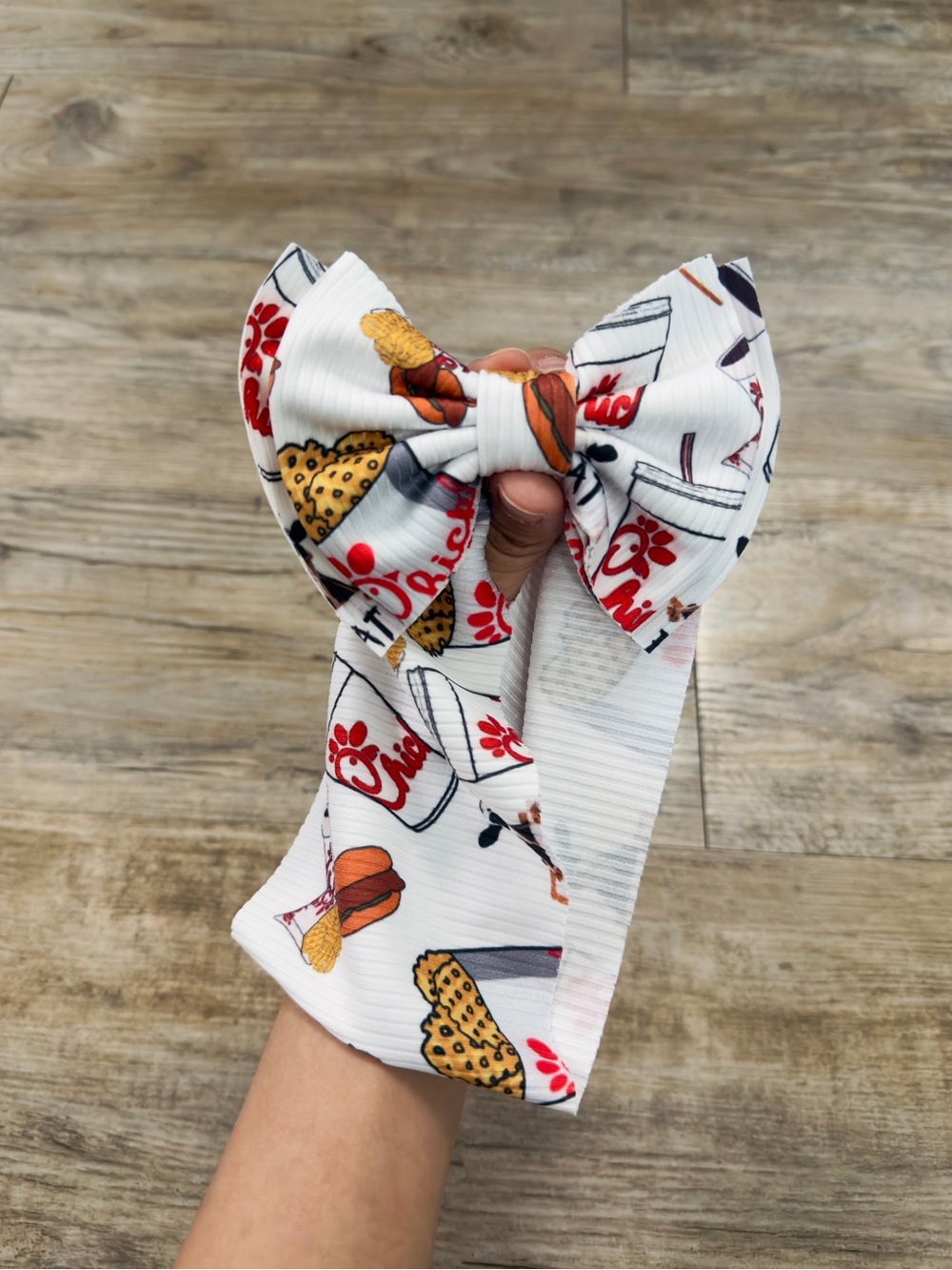Big Bow Headband Baby Girl 0-3M Red White Inspired Fast Food